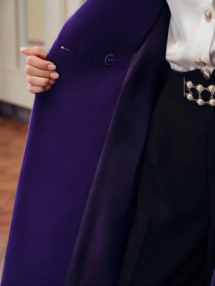 ZEYLAH WOOL SOLID LAPEL COLLAR FLAP DETAIL DOUBLE BUTTON PLACKET OVERCOAT