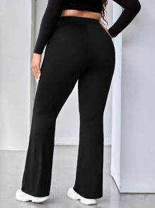 SHEIN Essnce 大码休闲纯色简约喇叭裤，适合秋季日常穿着