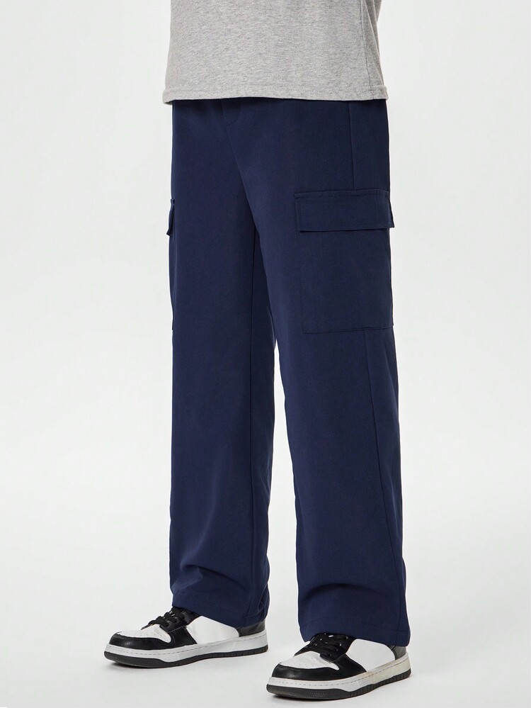 Casual Fluffy Pocket Boys Cargo Pants - Navy Blue - View 5