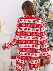 SHEIN Privé Áo nỉ rộng rãi in hình tuần lộc và bông tuyết mùa thu cho nữ - Màu be - Xem 2