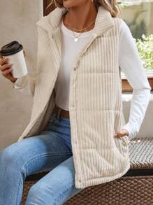 EMERY ROSE Women's Casual Warm Button-Up Padded Vest Jacket, Winter - Apricot - View 3