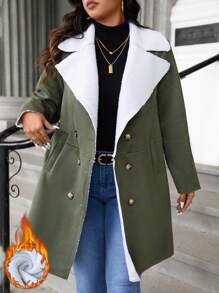 Calvaya Plus Size Women's Faux Suede Thermal Lined Long Sleeve Plus Thick Jacket, Autumn/Winter - Army Green - View 4