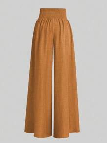 SHEIN LUNE Elastic Waist Wide Leg Pants For Casual Wear - Orange - View 2