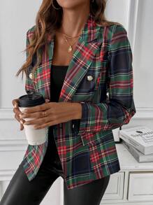 SHEIN Clasi Women's Plaid Lapel Long Sleeve Blazer Jacket Fall Cloth For Women