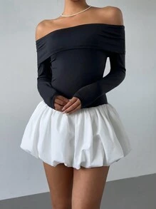 Aloruh Vestido elegante con hombros descubiertos, bloqueo de color y bajo con volantes para el otoño - Amarillo - Ver 7