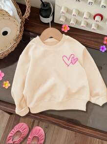 SHEIN ModeFlare Wear Baby Girl Soft Knit Crew Neck Casual Loose Thick Pullover Sweatshirt For Autumn/Winter - Apricot - View 1