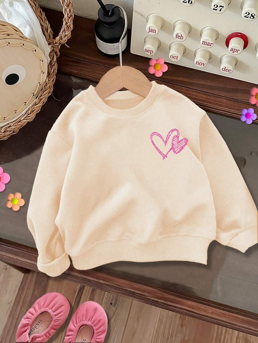 SHEIN ModeFlare Wear Baby Girl Soft Knit Crew Neck Casual Loose Thick Pullover Sweatshirt For Autumn/Winter - Apricot - View 1