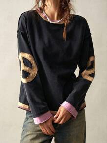 Bohemela Oversized Relaxed Fit Knitted Crewneck Sweatshirt For Women,Long Sleeve Tops In Fall/Winter - Black - View 5