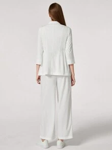 TaskEZ 1 Set Solid Color Long Sleeve Long Pants Uniform Button White Lab Coat Nurse Uniform Dental Clinic Pet Hospital Work Uniform Scrub Set With Pockets (Top And Pants) - White - View 2