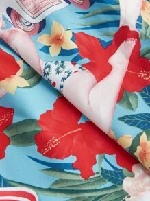 Flirla Bluză elegantă, cu mânecă lungă, cu tiv cu volan, cu imprimeu floral, de primăvară și vară, mărimi Plus - Multicolor - Vizualizare 4