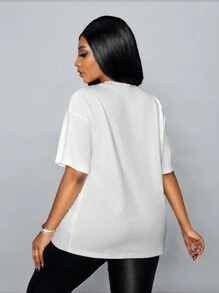 Slaydiva 2024 New Casual Loose Short Sleeve Colorblock Design Women T-Shirt - White - View 4