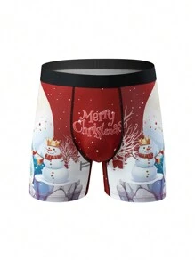 3pcs/Set Men's Christmas Cartoon Snowman Print Comfortable Boxer Briefs - Multicolor - View 3
