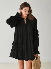 Enchnt Spring/Winter Romantic Women's Vacation Cute Sweetheart Casual Black Ruffle Hem Dress,Sweet&Elegant Outfit For Valentine's Day&Christmas Party&New Years&Birthday&Holiday &Sweet Date Night&Daily Commuting