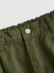 SHEIN Tween Boy Fashion Casual Army Green Cowboy Cargo Pocket Design Baggy Wide-Leg Cargo Jeans Boys Cool Outfit/Boys Thanksgiving Outfit For Boys Costume Dailywear And Fall/Winter Kids Clothes