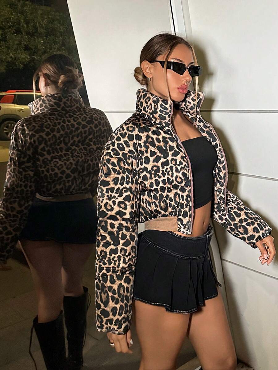 SHEIN ICON Áo khoác ve dài tay có đệm họa tiết da báo - Nhiều màu - Xem 1