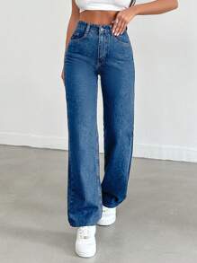 EURMUSE Ladies' Straight Leg Jeans - Royal Blue - View 5