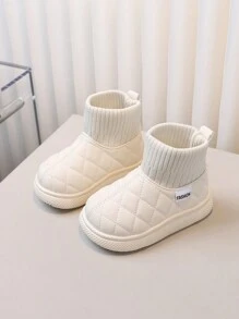 1 双儿童冬季加垫雪地靴，适合女孩，轻便防滑弹力靴，保暖婴儿学步鞋 - 米色 - 查看 2