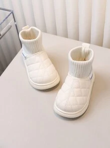 1 双儿童冬季加垫雪地靴，适合女孩，轻便防滑弹力靴，保暖婴儿学步鞋 - 米色 - 查看 3