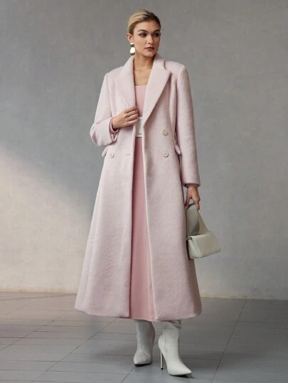 ZEYLAH 100% PURE WOOL SOLID WATERFALL COLLAR BELTED OVERCOAT
