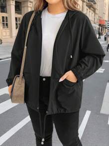 SHEIN LUNE Chaleco con capucha unicolor y simple casual para mujer de talla grande