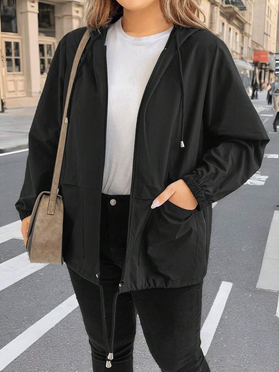SHEIN LUNE Chaleco con capucha unicolor y simple casual para mujer de talla grande