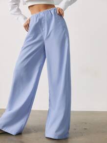 SURIMA Pantalones casuales y de trabajo rectos y holgados de unicolor con botones para mujer