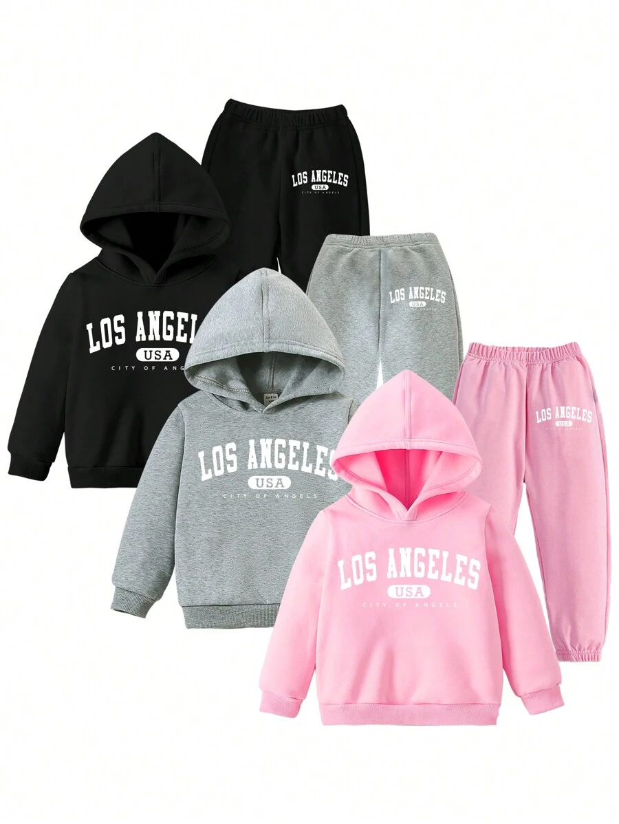 Bộ đồ hoodie và quần nỉ in hình khẩu hiệu đơn giản thời trang giản dị cho bé gái - Nhiều màu - Xem 1