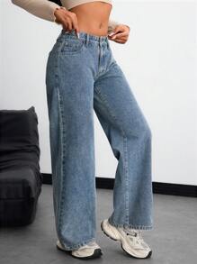 SHEIN ICON Plain Loose Pockets Casual Versatile Baggy Jeans - Light Wash - View 6