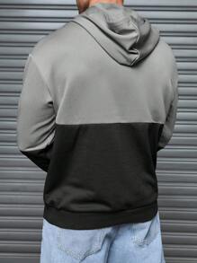 Manfinity Homme Men's Grey & Black Patchwork Hooded Sweatshirt With Pockets - Black - View 5