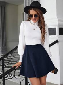 Serisse Chân váy chữ A xòe nhung kẻ màu nâu - Màu xanh hải quân - Xem 5