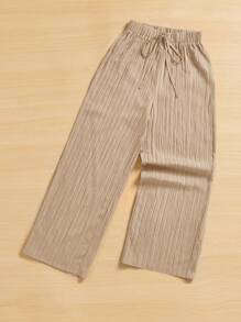 SHEIN Essnce 女士休闲简约条纹爱心印花长裤 夏季春季情人节新年女装 - 駝色 - 查看 3