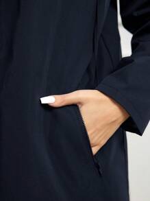 SHEIN Clasi Plus Size Women Geometric Print Long Sleeve Drawstring Waist Reversible Hooded Jacket, Casual For Autumn - Navy Blue - View 7