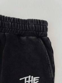 Manfinity Roghcode Manfinity Streetrush Men's Flame & Letter Print Wide Leg Sweatpants,Y2K Drawstring Casual Baggy Pants,Black Pink,Summer,Streetwear,City Break Gifts - Black - View 4