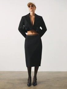 SHEIN Unity Saia feminina de cintura baixa e cor sólida, adequada para deslocamento diário - Preto - Ver 4