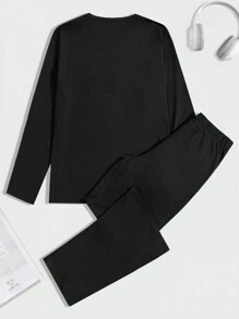 RueChic Ensemble de t-shirt à manches longues régulier imprimé avec lettre en coton pour homme, vêtement d'intérieur