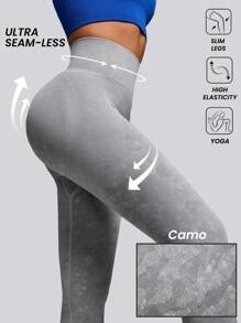 Innovista 无缝迷彩印花运动紧身裤，大腿瘦身压缩瑜伽裤塑身健身紧身裤，健身，日常休闲和瑜伽健身，收腹和提臀，秋季，冬季，瑜伽 - 灰色 - 查看 2
