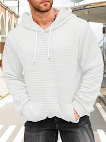 Manfinity Homme Plus Size Solid Color Kangaroo Pocket Drawstring Hoodie, Fall