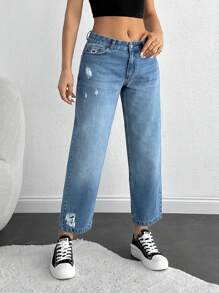 RueChic 100% Cotton LOW RISE BOYFRIEND FIT MID BLUE WOMEN JEAN - Medium Wash - View 6