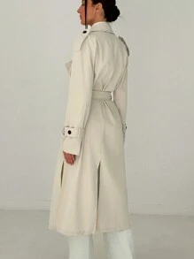 Aloruh 卡其色长袖中长款风衣女式束腰外套 - 卡其色 - 查看 4