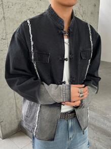 Manfinity EMRG Men Casual Street Raw Edge Flap Pocket Button Down Denim Shirt, Fall - Multicolor - View 1