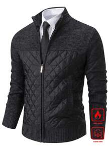 Manfinity Homme Áo khoác cardigan chắp vá cỡ lớn cho nam, Áo khoác cardigan đen giản dị dáng rộng cho mùa thu/đông, Quà tặng cho chồng, Bạn trai, Áo dài tay - màu đen - Xem 4