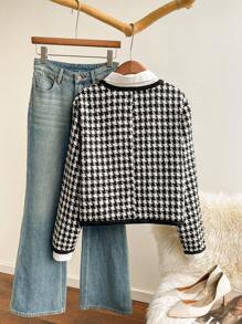 SHEIN Privé Jachetă cu mânecă lungă cu imprimeu cu picior de gală, elegantă, de mărime mare