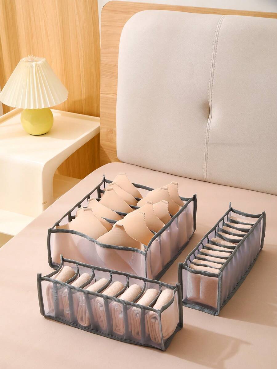 1 个分隔式内衣收纳袋，多格内衣收纳盒，方便实用，可用于分类衣物，三种尺寸可选装饰秋季装饰节日装饰房间装饰家居装饰秋季装饰卧室装饰圣诞节节日礼物 - 灰色 - 查看 1