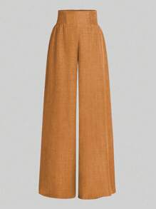 SHEIN LUNE Elastic Waist Wide Leg Pants For Casual Wear - Orange - View 1