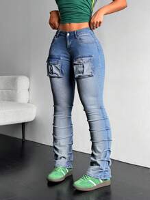 SHEIN ICON Quần Jeans Skinny Ombre Washed Casual dành cho Nữ - Rửa nhẹ - Xem 2