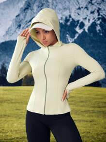SHEIN Outdoor Urban Effen kleur Lange mouw Duimgaten Getailleerde capuchon Sportjas