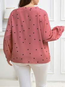 SHEIN Clasi Plus Size Women Heart Pattern Cut-Out Blouse, Suitable For Everyday Wear, Autumn - Dusty Pink - View 2