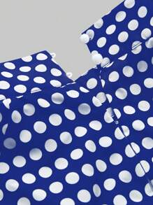 Chiquease Vestido veraniego de moda con estampado de lunares, cuello alto y mangas de linterna - azul real - Ver 4