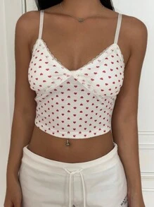 SHEIN EZwear Bra Free Heart Printed Knit Camisole Tank Top For Women