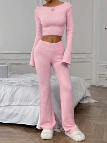 SHEIN Unity 2pcs/Set Casual Versatile Off-Shoulder Knit Sweater - Pink - View 6